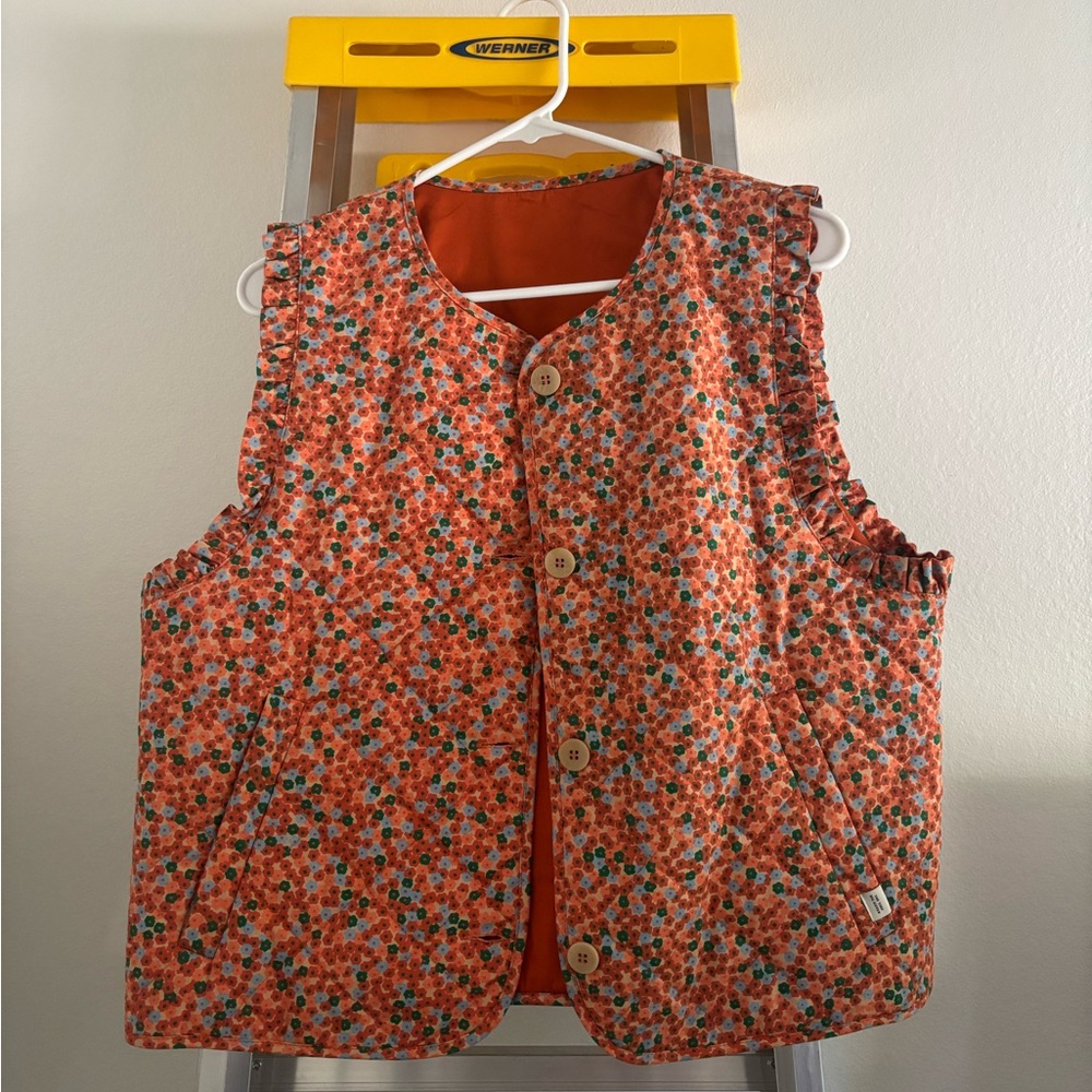 Floral Quilted Vest with Button Closure